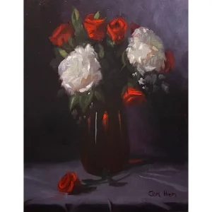 P125 Red White Flowers in a Vase