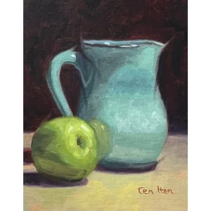 P134 Blue Vase and Green Apple
